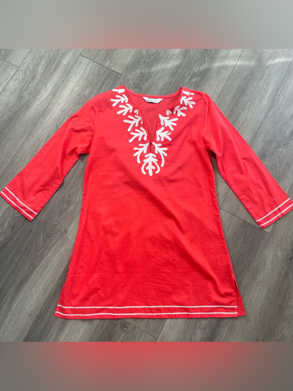 Just Bee Coral Embroidered Cotton Swim Cover-Up – M